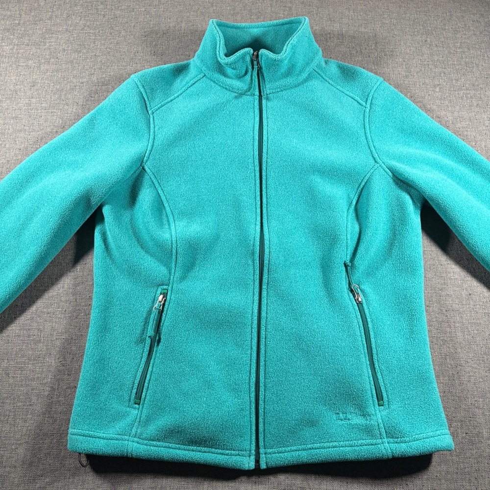 LL Bean Fleece Jacket Womens Medium Teal Full Zip Mock Neck 284619